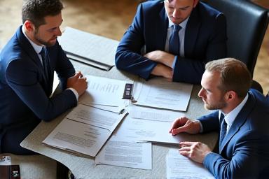 Oficina de abogados y consultores asesorando sobre leyes laborales